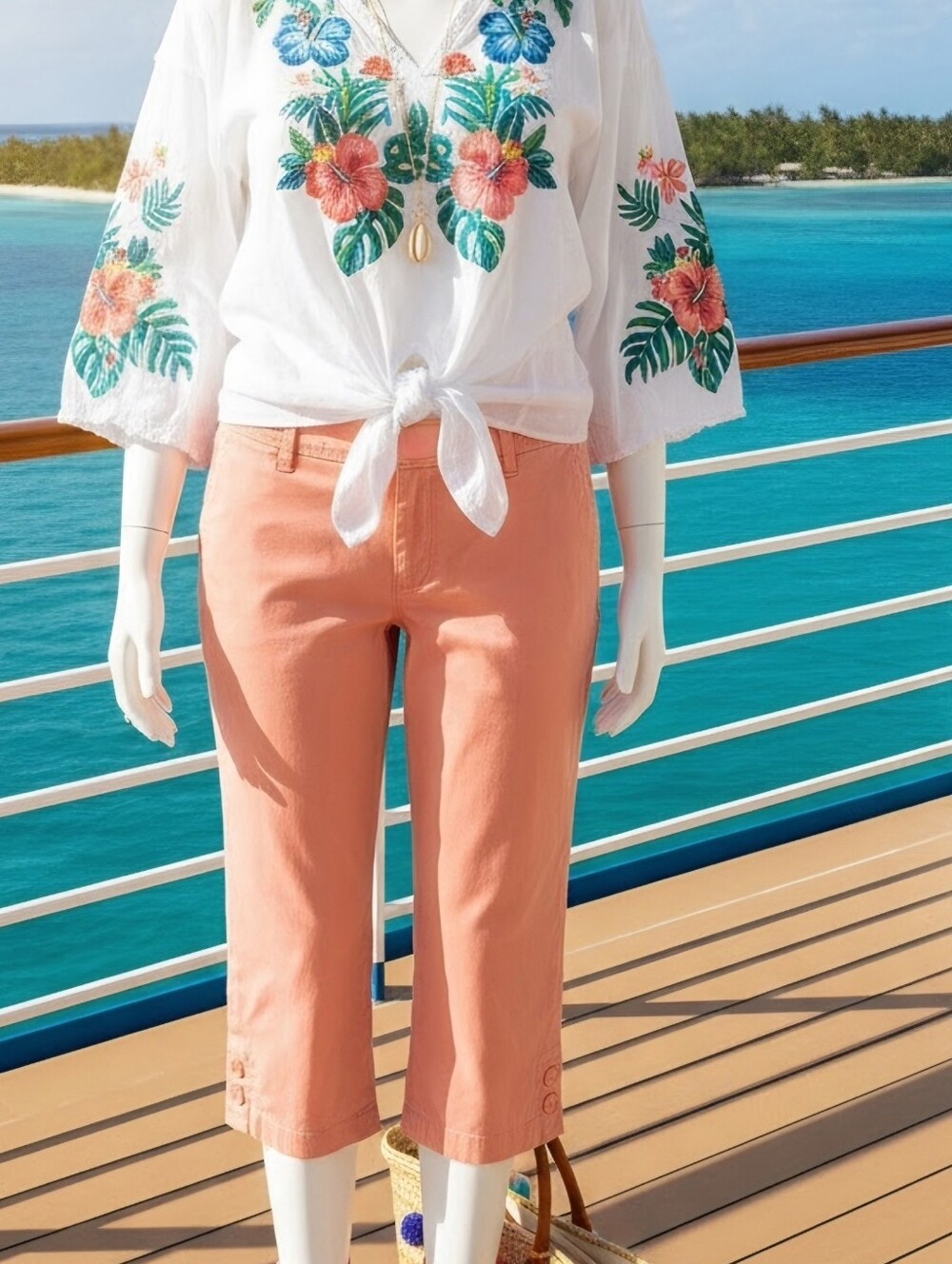 Talbots Peach/Coral Capri Pants with Hem Button Tabs